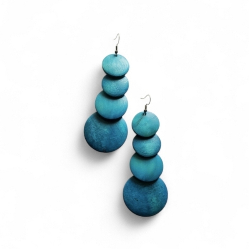 Teal Blue Gradient Wooden Drop Earrings